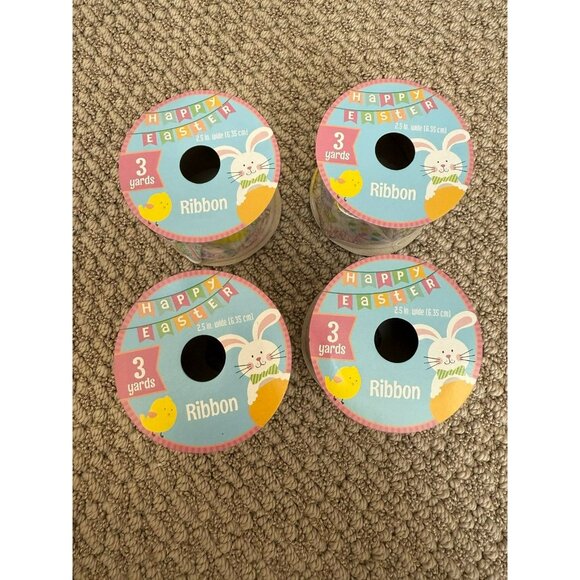 NWT Lot of 4 Ribbon Spools | Happy Easter Bunny Egg Theme | 3 Yards - Picture 2 of 4